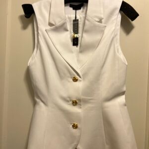 Alice + Olivia White Sleeveless Blouse with Gold Buttons